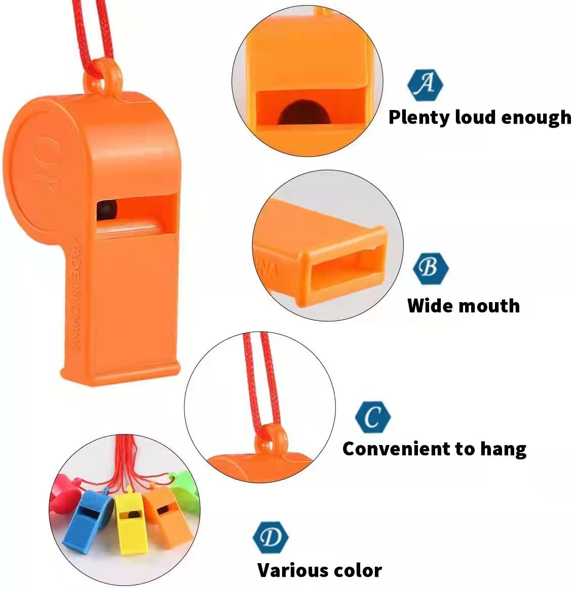 WSYUB yellow whistles with lanyards brighten activities and organization.