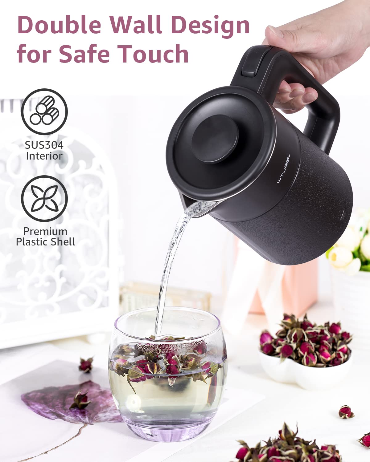 WTJMOV black sleek kettle suits modern kitchens.