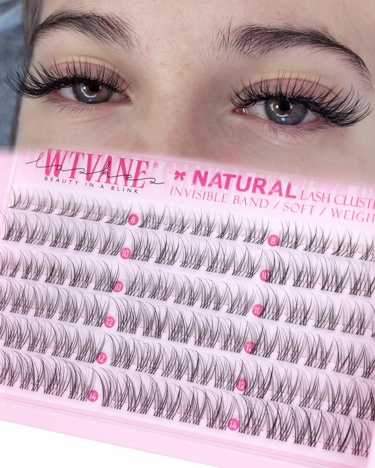 wtvane lash clusters 8-14mm with clear band for natural daily wear