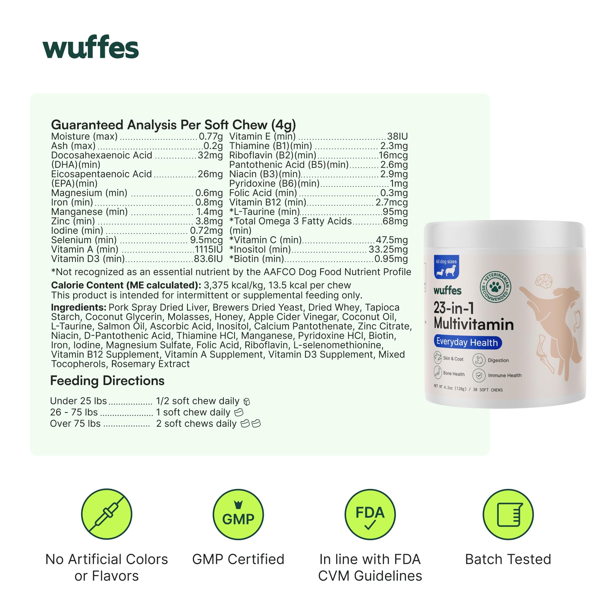 90-day satisfaction guarantee emblem for Wuffes multivitamin product