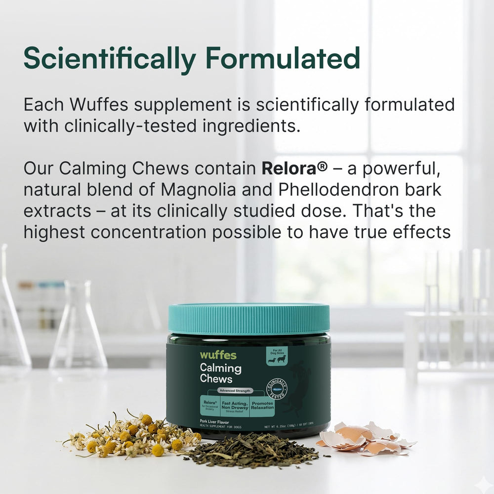 Wuffes Calming Soft Chews suitable for small dogs and easy feeding.