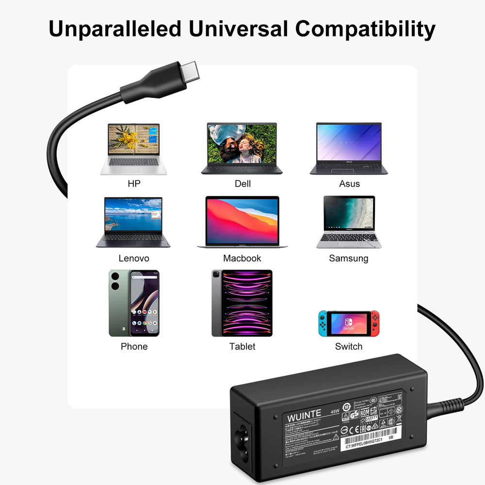 WUINTE 45W USB-C charger travel-friendly and easy to stash.
