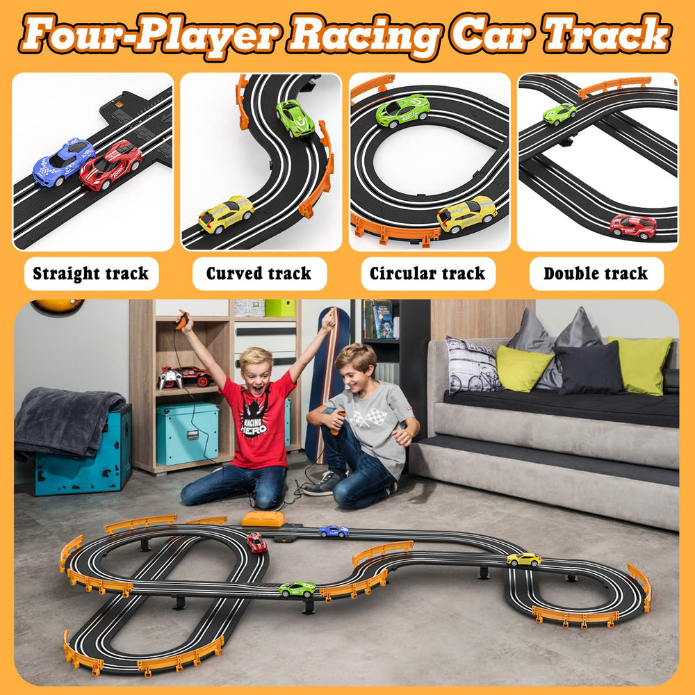 Wupuaait slot car track overpass double layer showcases dynamic multi-level racing.