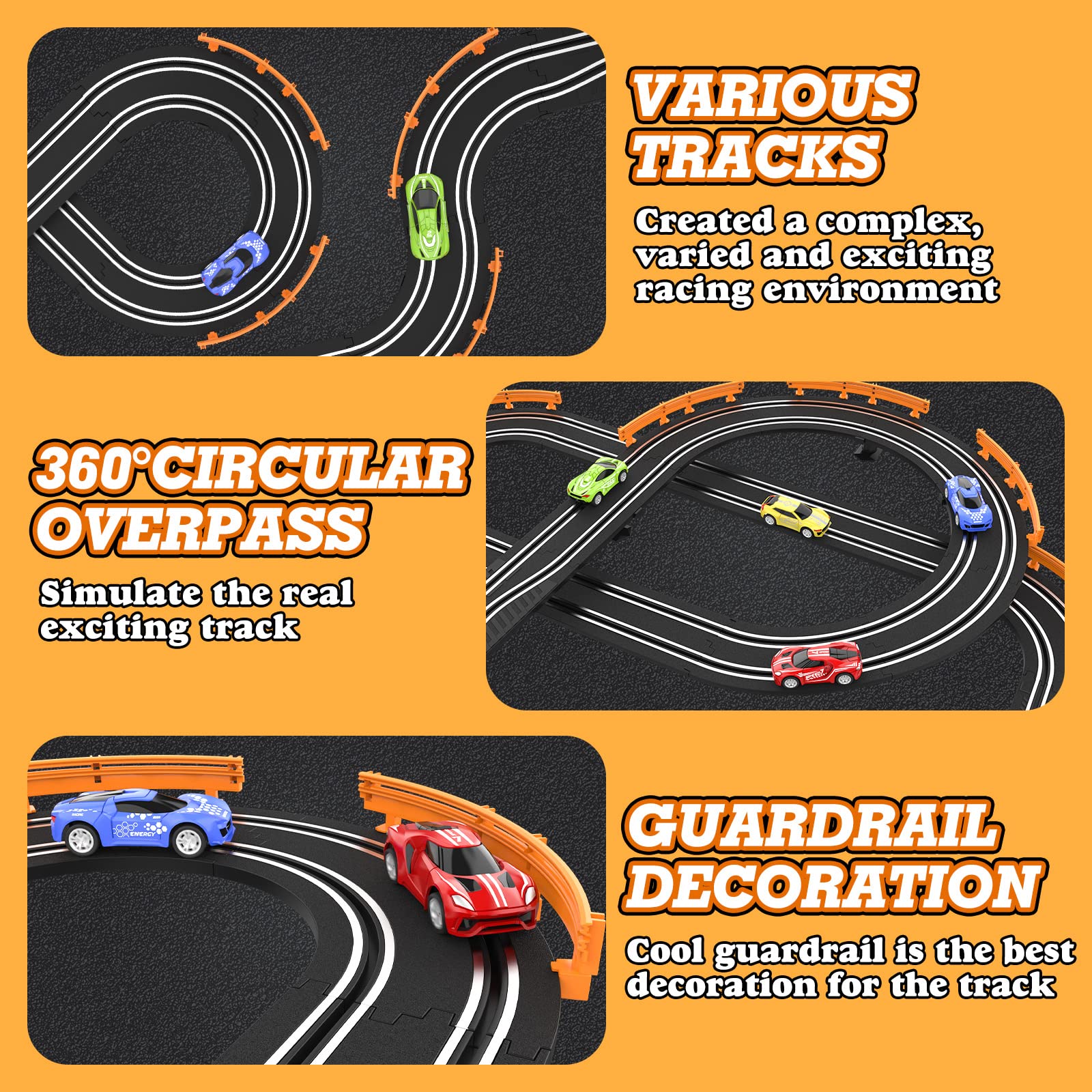 Wupuaait slot car track remote controls enable two-player battles and easy steering.