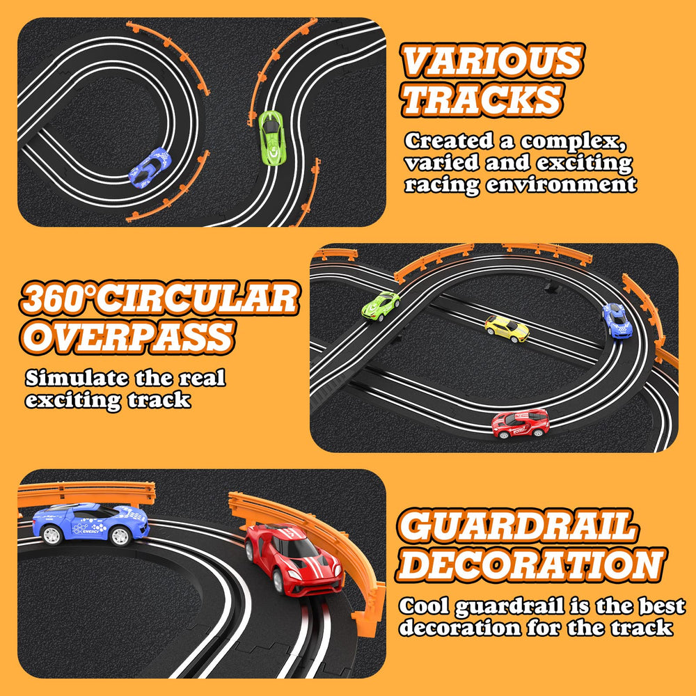 Wupuaait slot car track remote controls enable two-player battles and easy steering.