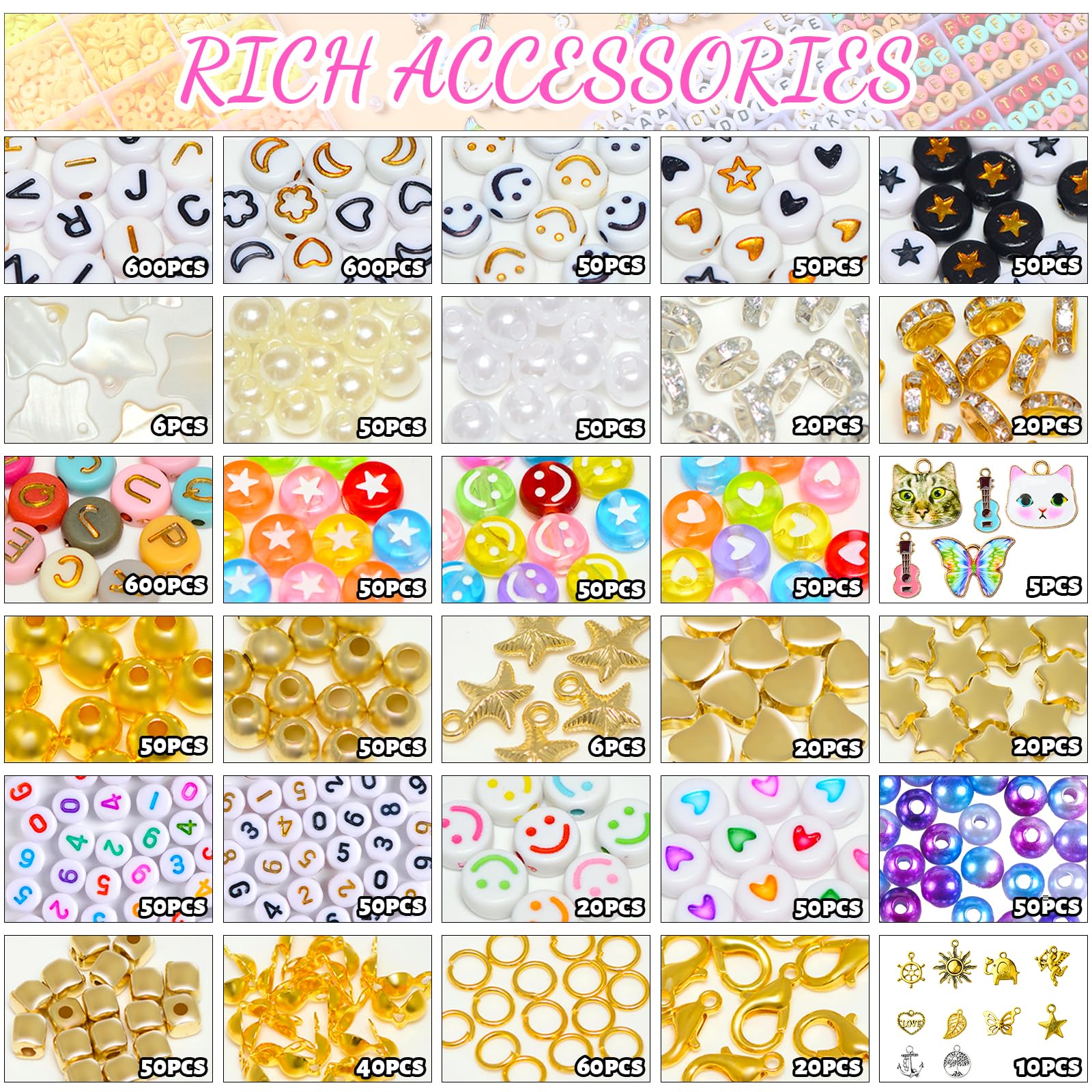 Wuzoe beads set includes hearts and smileys for joyful, expressive designs