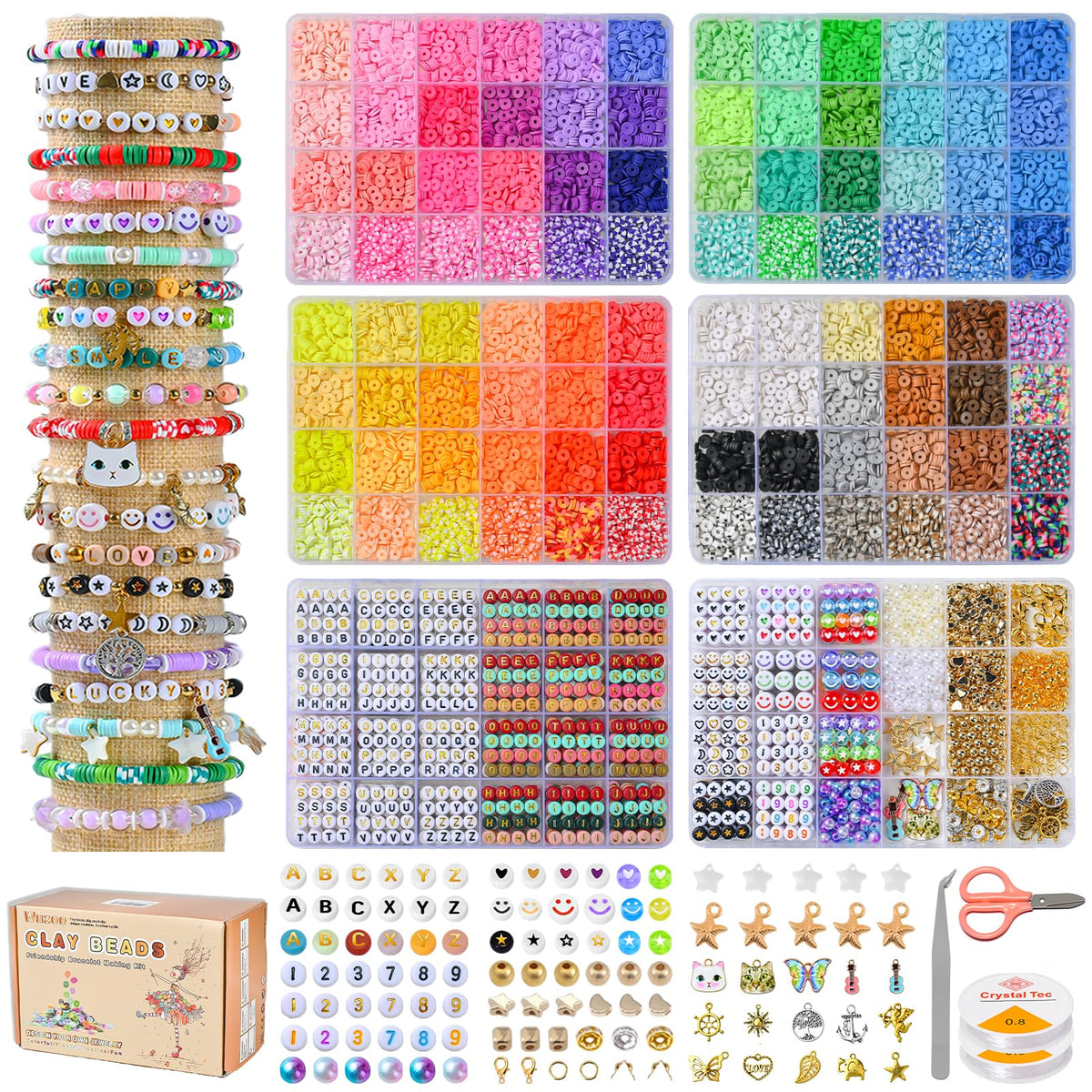 Wuzoe Friendship Bracelet Kit with 96 colors of clay beads for vibrant, personalized pieces