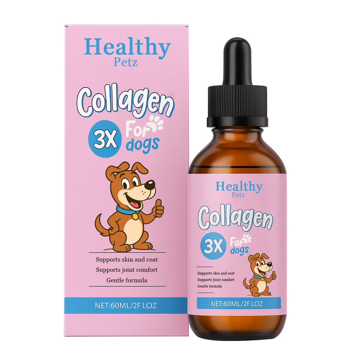 Wvnscl Healthy Petz collagen bottle being poured for easy daily dosing