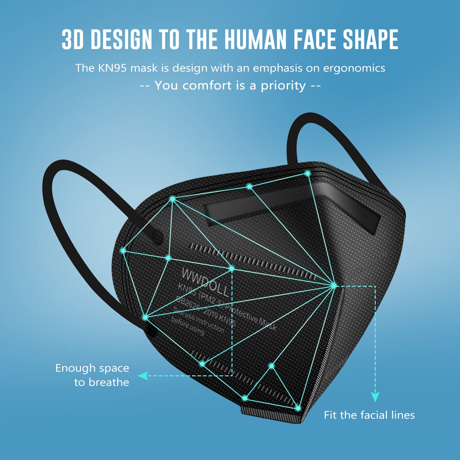 WWDOLL KN95 mask 5-layer structure provides strong filtration