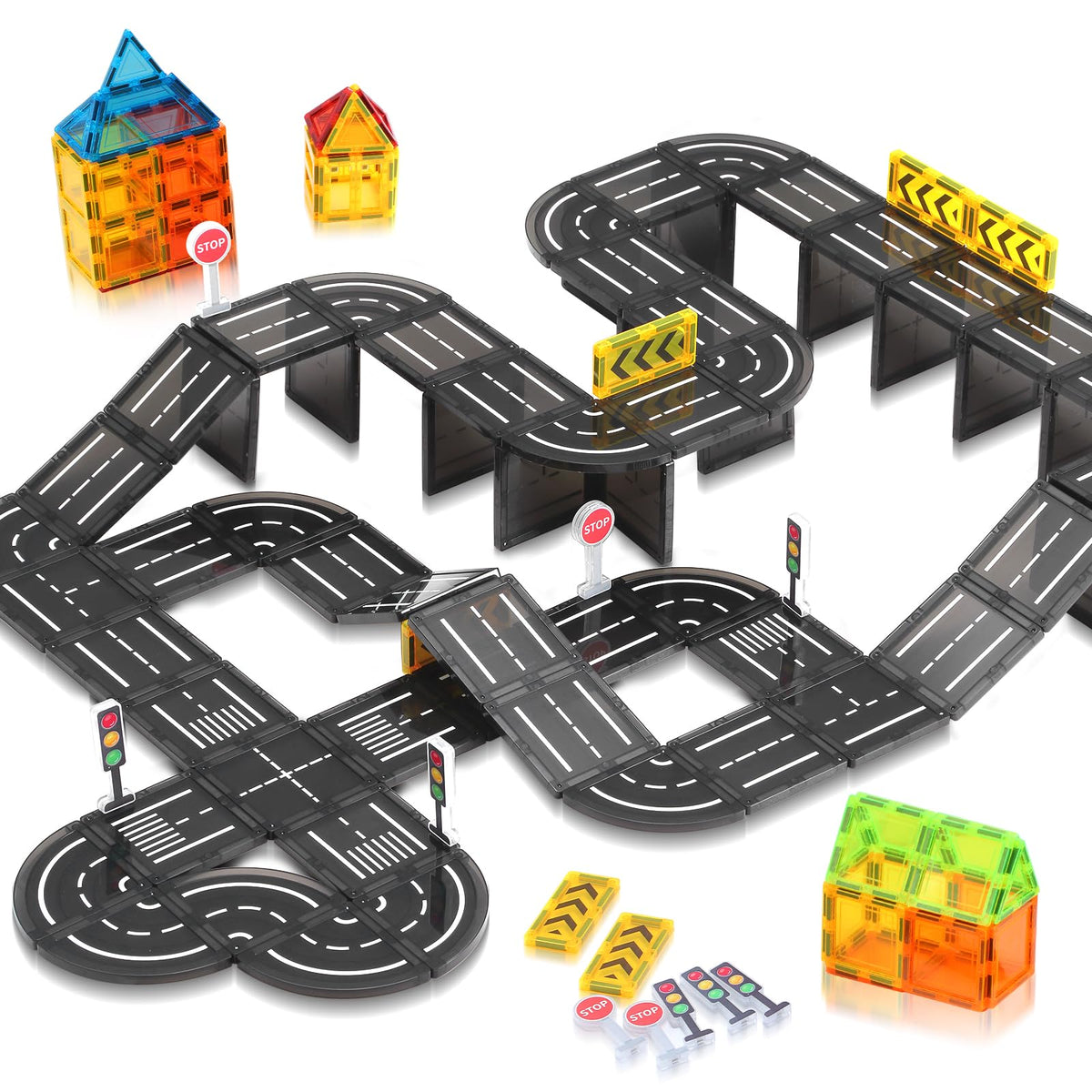 W WISE BLOCK magnetic tiles for city-play support imaginative building and early spatial skills.