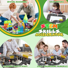 W WISE BLOCK road-network tiles boost fine-motor skills during constructive play.