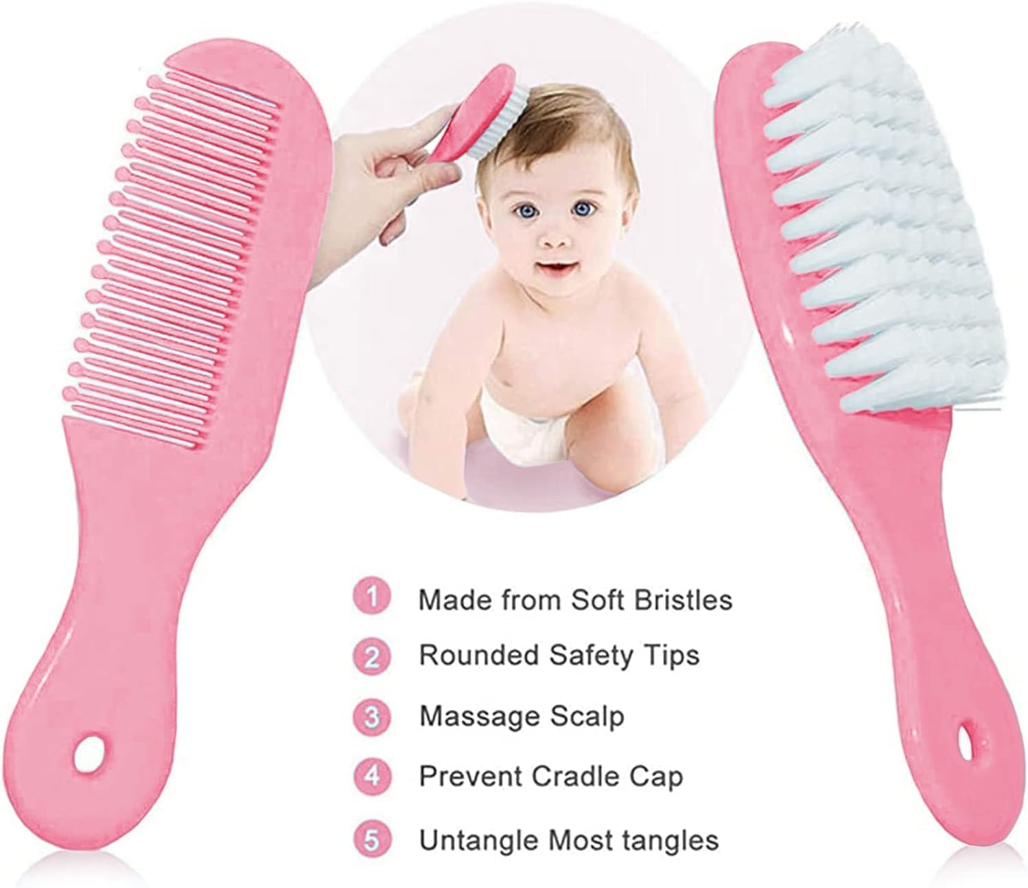 WXA Baby Grooming Kit newborn hair brush with soft bristles for gentle scalp soothing