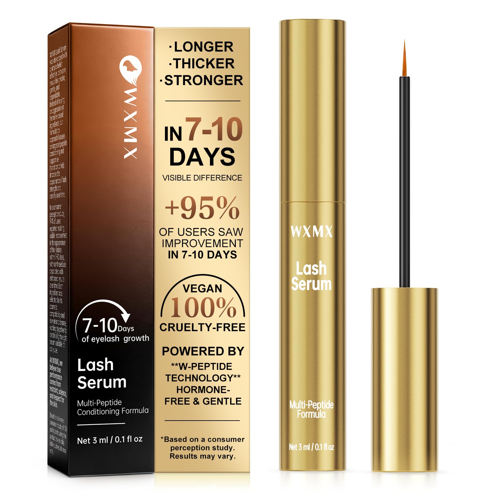 WXMX Lash Serum bottle front — compact packaging for everyday conditioning.