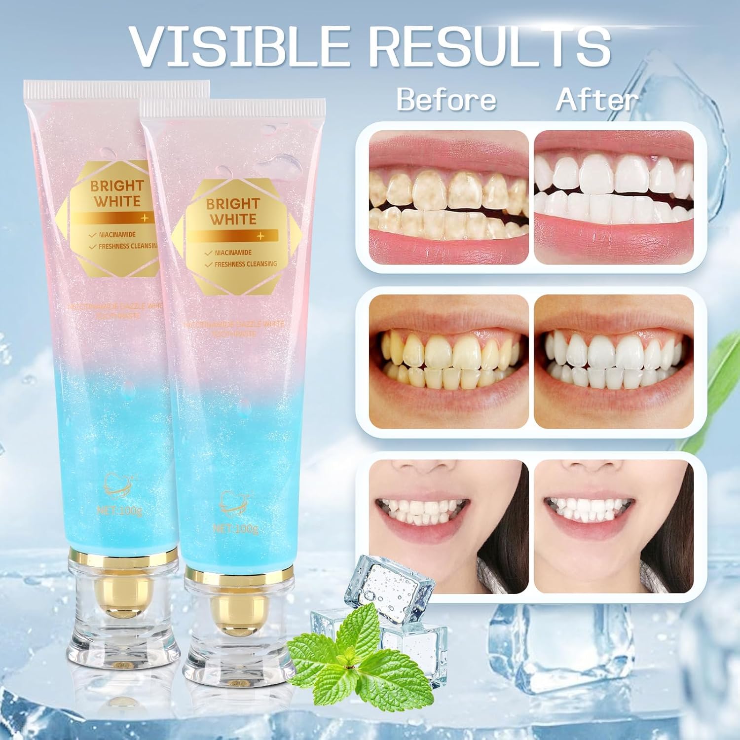 WXMX Niacinamide toothpaste fresh breath closeup conveys long-lasting minty freshness.