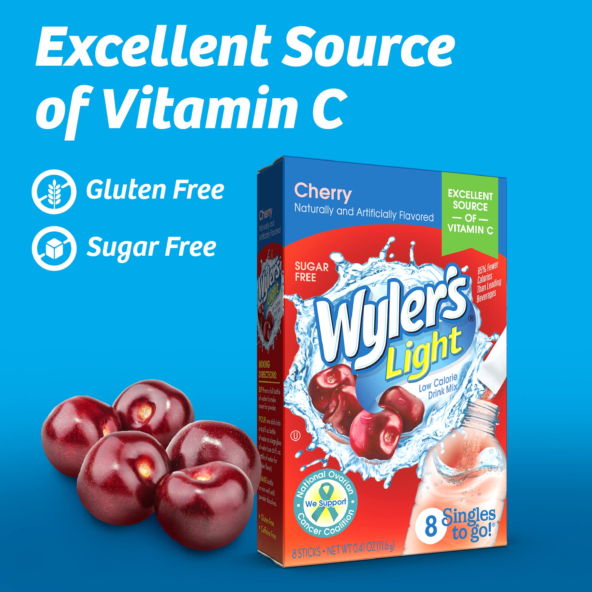 Powder poured into a water bottle to flavor Wyler's Cherry.