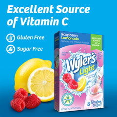 Wyler's Light Raspberry Lemonade powder dissolving in water.