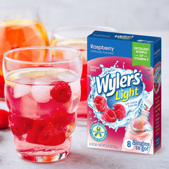 Raspberry Wyler's Light powder dissolving in water bottle