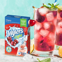 Open Wyler's Light Cherry packet ready to mix for quick flavoring.