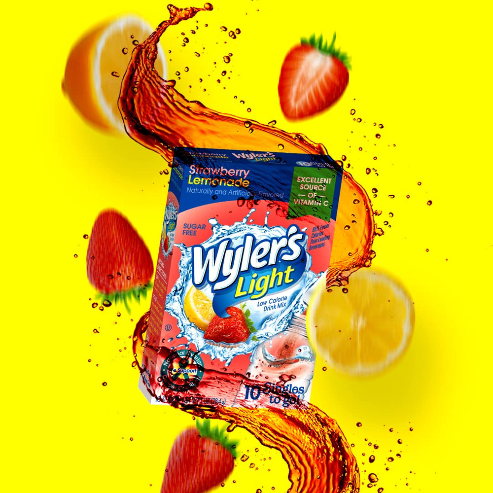 Wyler's Light strawberry-lemonade mix in a glass with ice.
