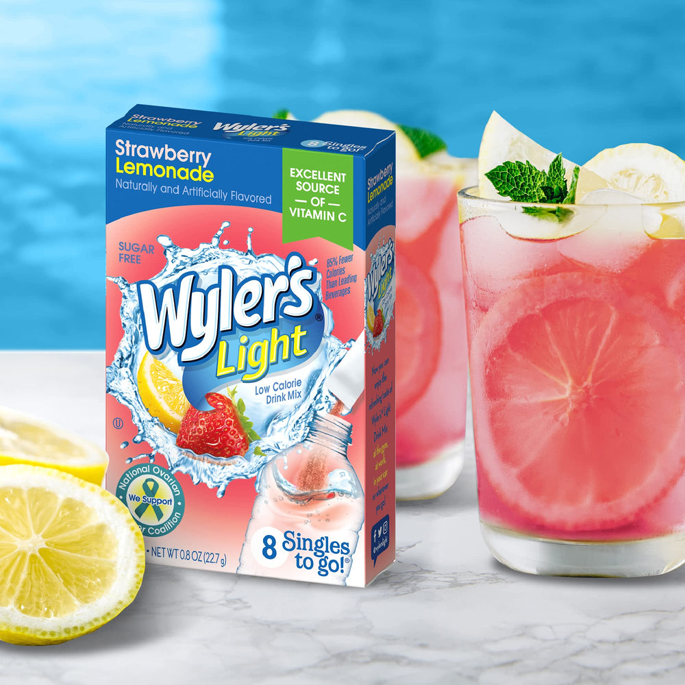 Wyler's Light water bottle mixing action with easy shake.