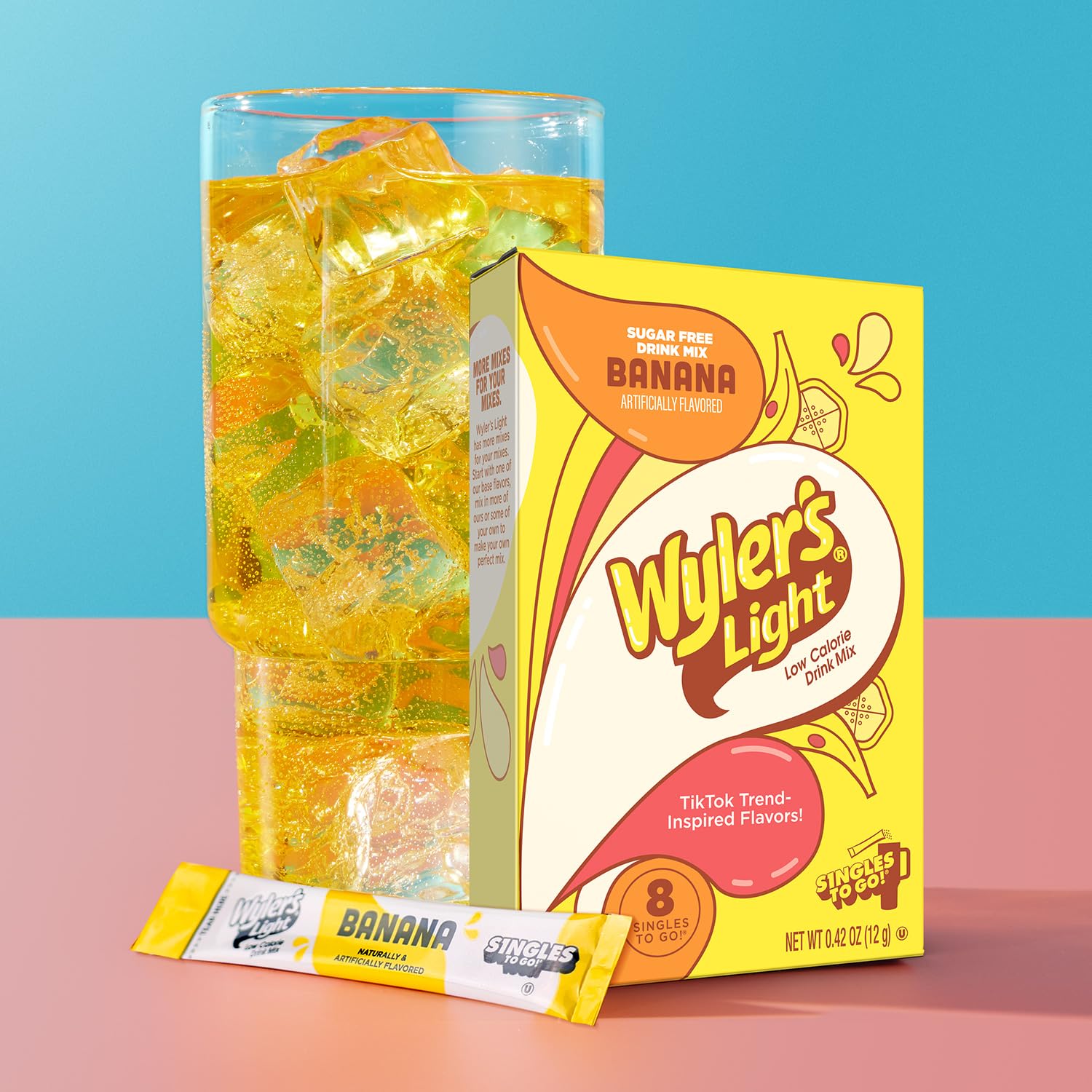 Wyler's Light Watertok Banana being stirred into a glass for flavor