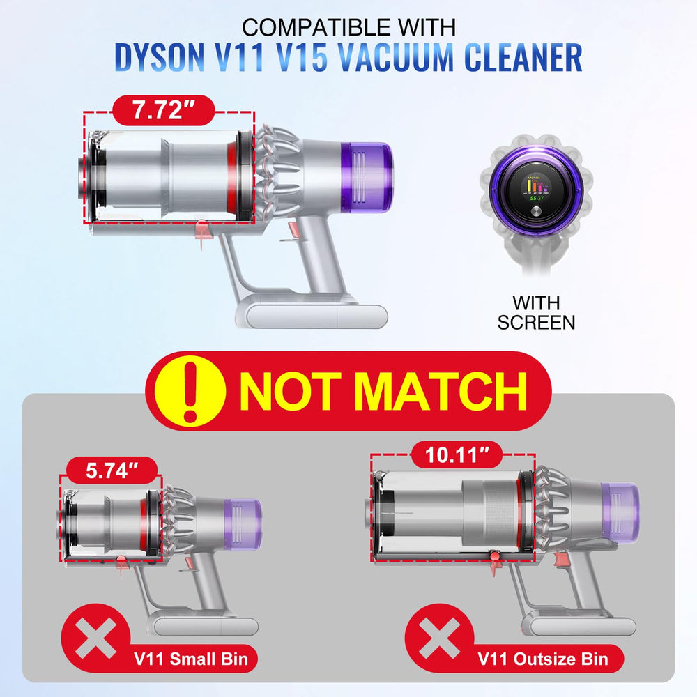 WYWY.Wide Dyson bin shows 4.45-inch diameter for secure fit