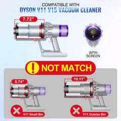WYWY.Wide Dyson bin shows 4.45-inch diameter for secure fit