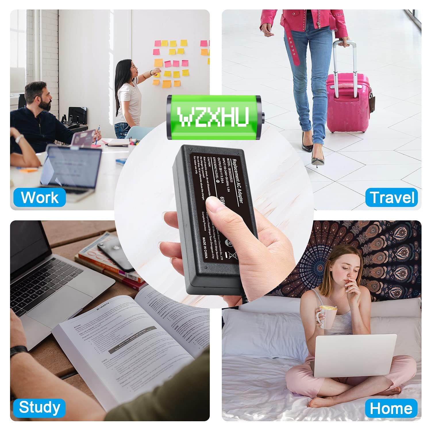 WZXHU charger with AC cord ready for plug-and-play power anywhere.