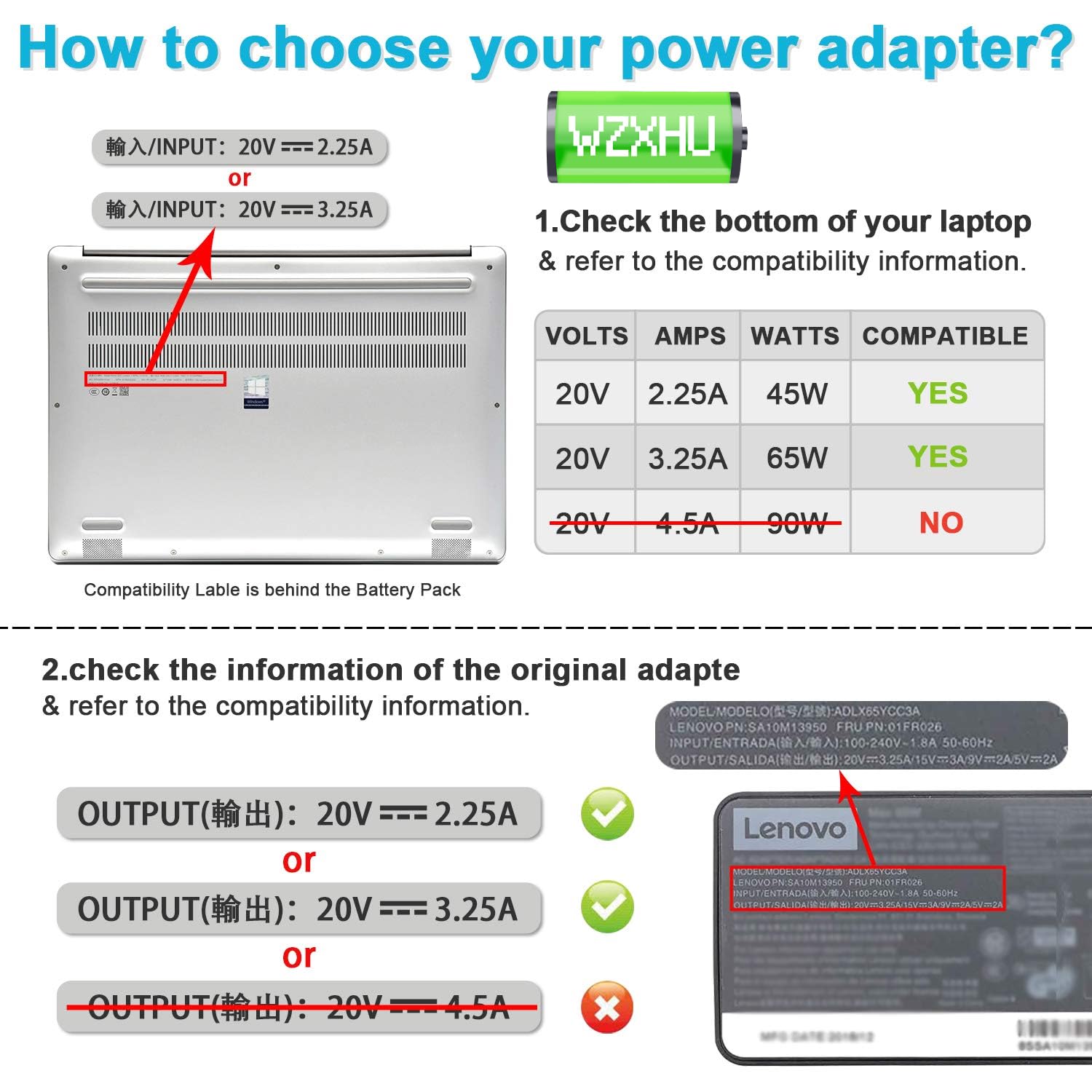 WZXHU yellow square connector highlights compatibility with Lenovo ThinkPad models.