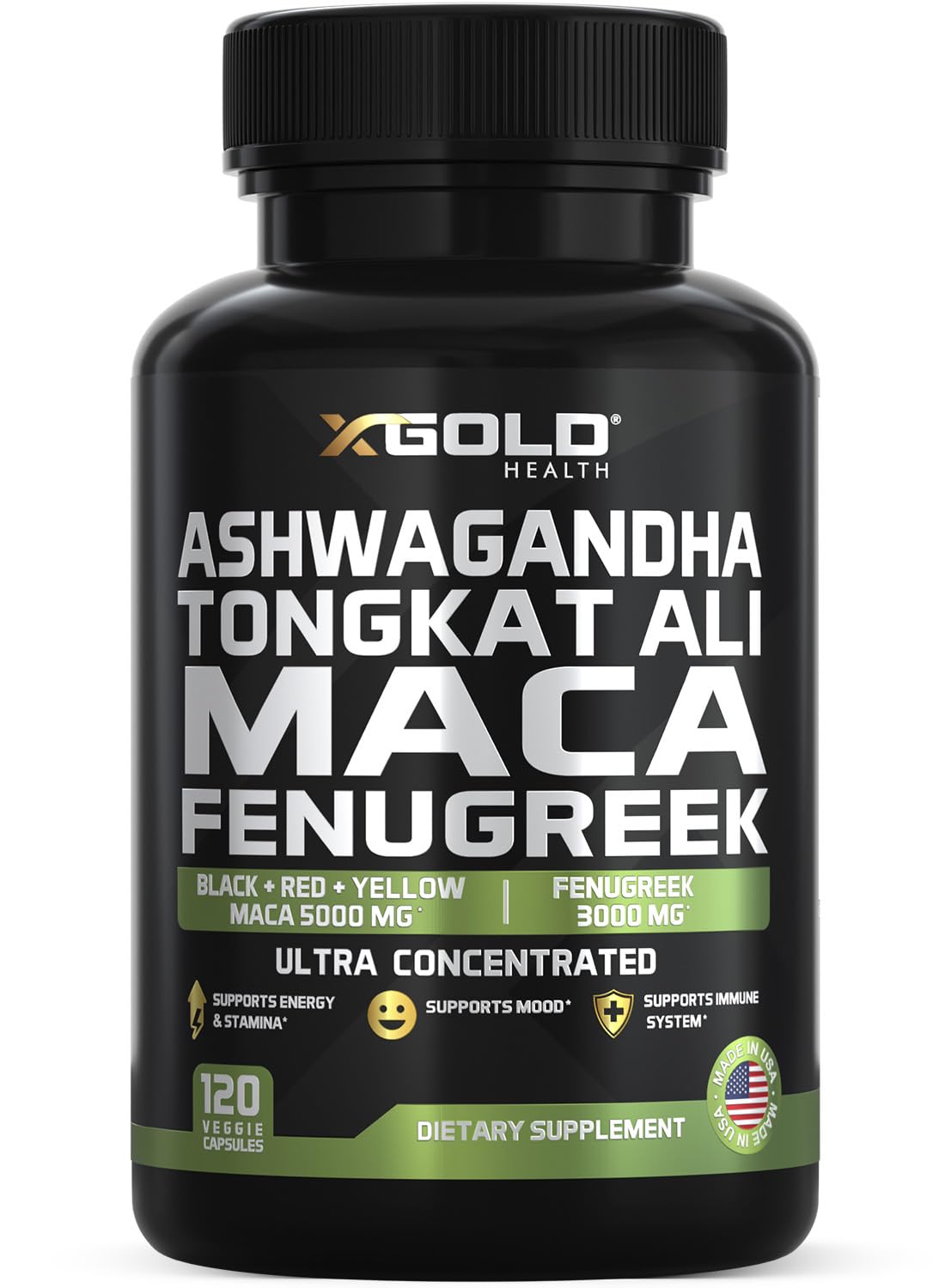 X Gold Health advanced herbal formula bottle for daily energy.