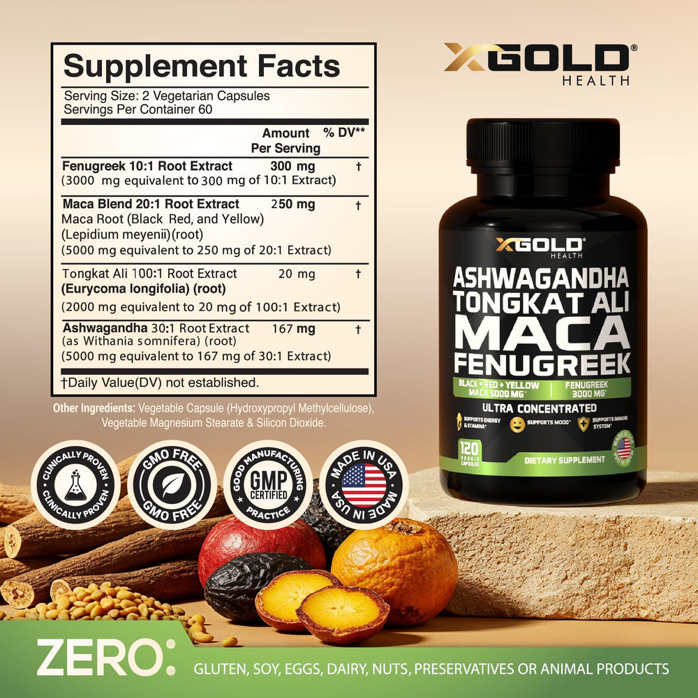 X Gold Health ashwagandha-30-1 extract bottle for daily energy and focus.