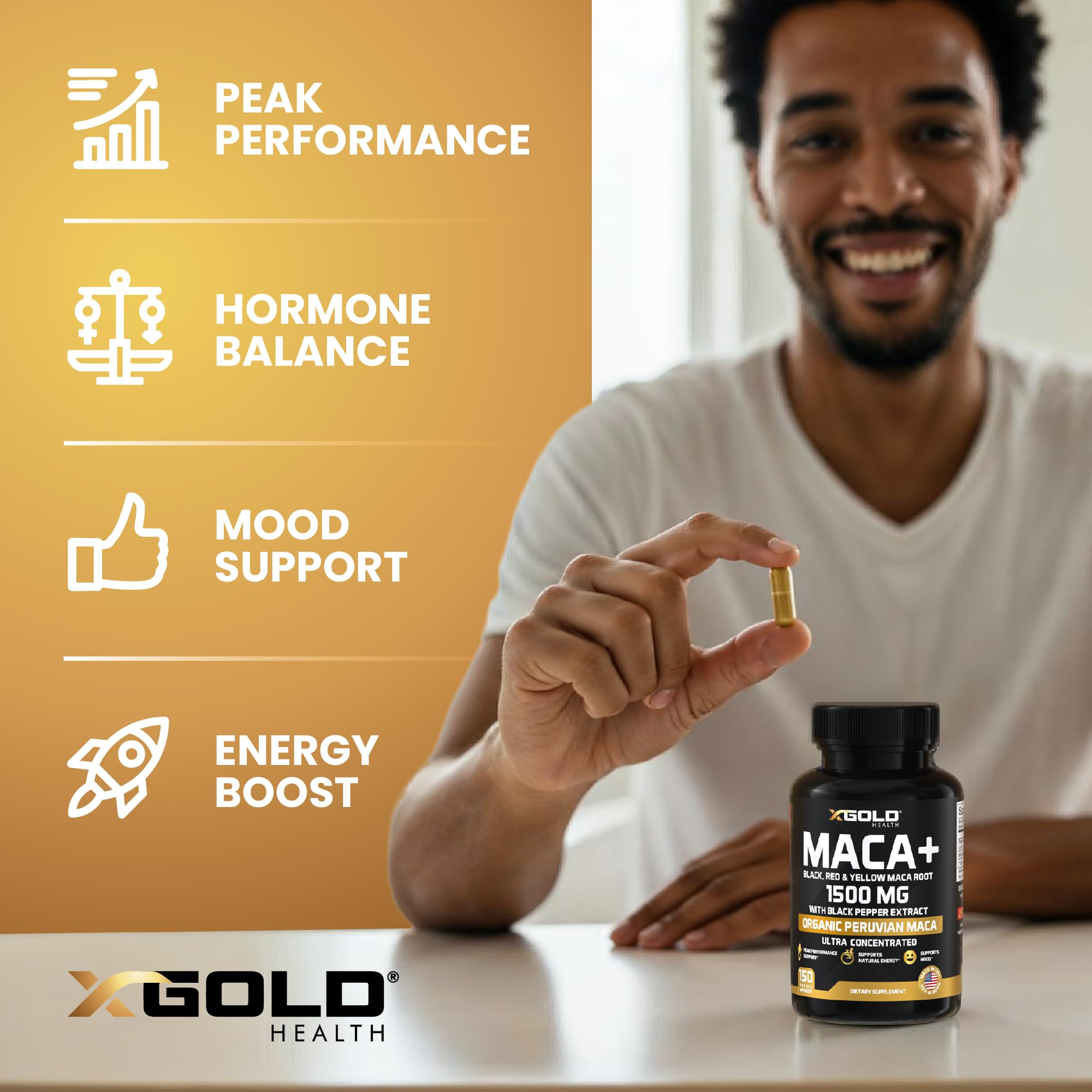 X Gold Health packaging shows vegan and non-GMO certification for a plant-based option.