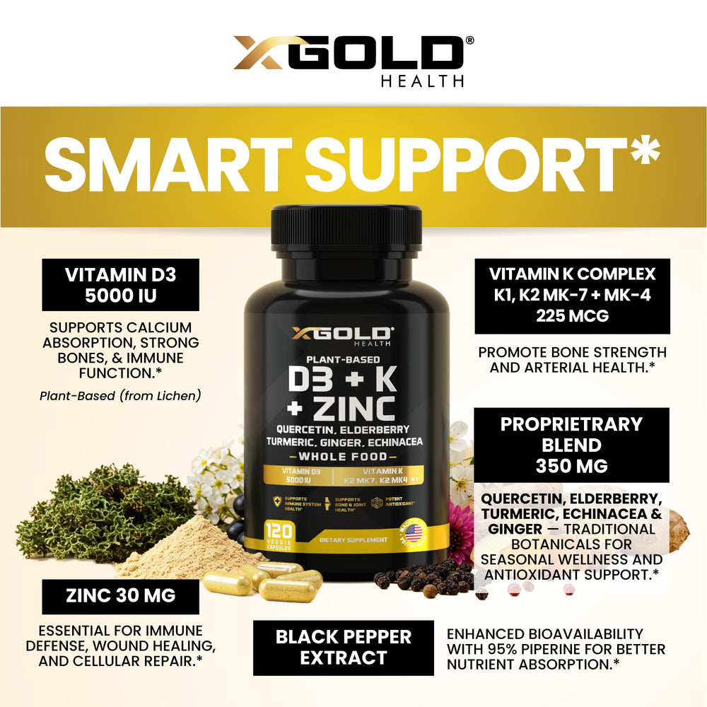X Gold Health elderberry-turmeric-ginger blend capsules for daily wellness.