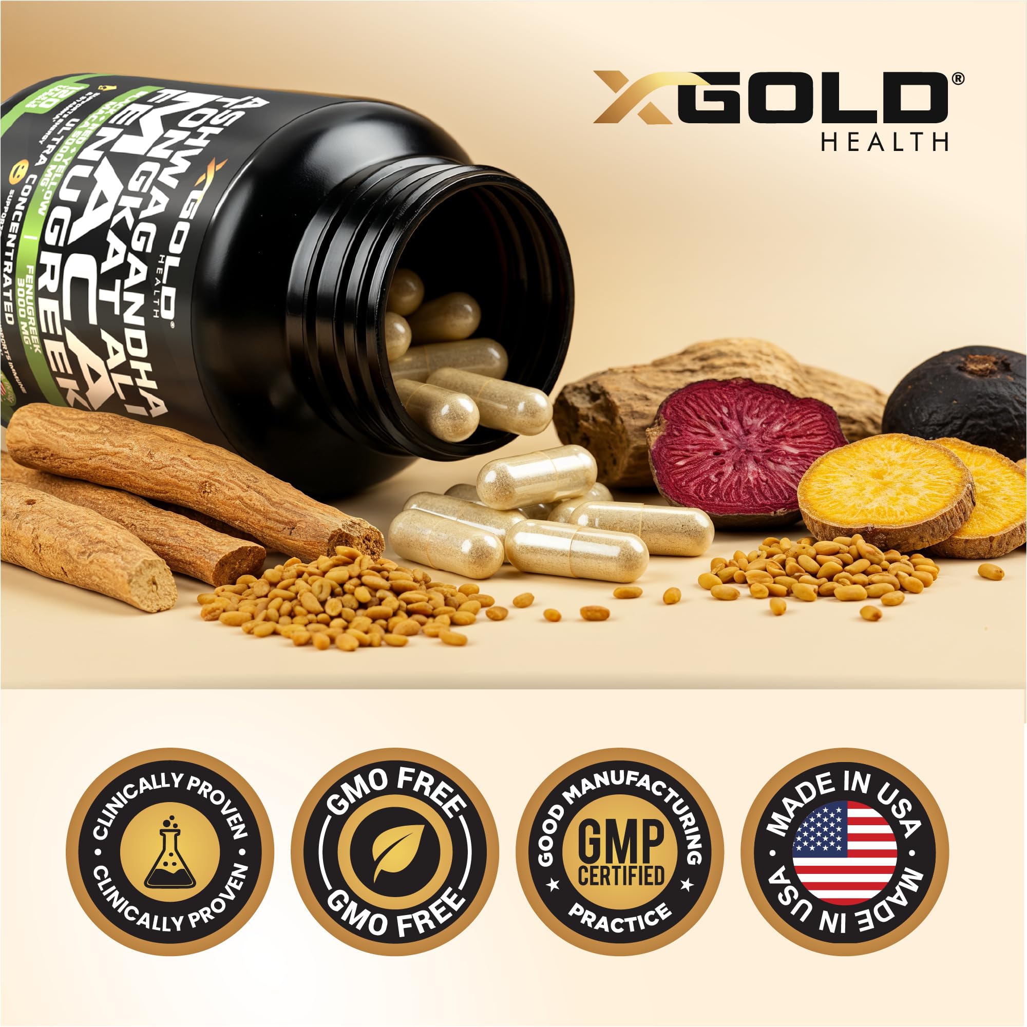X Gold Health energy capsules close-up supporting daily energy.