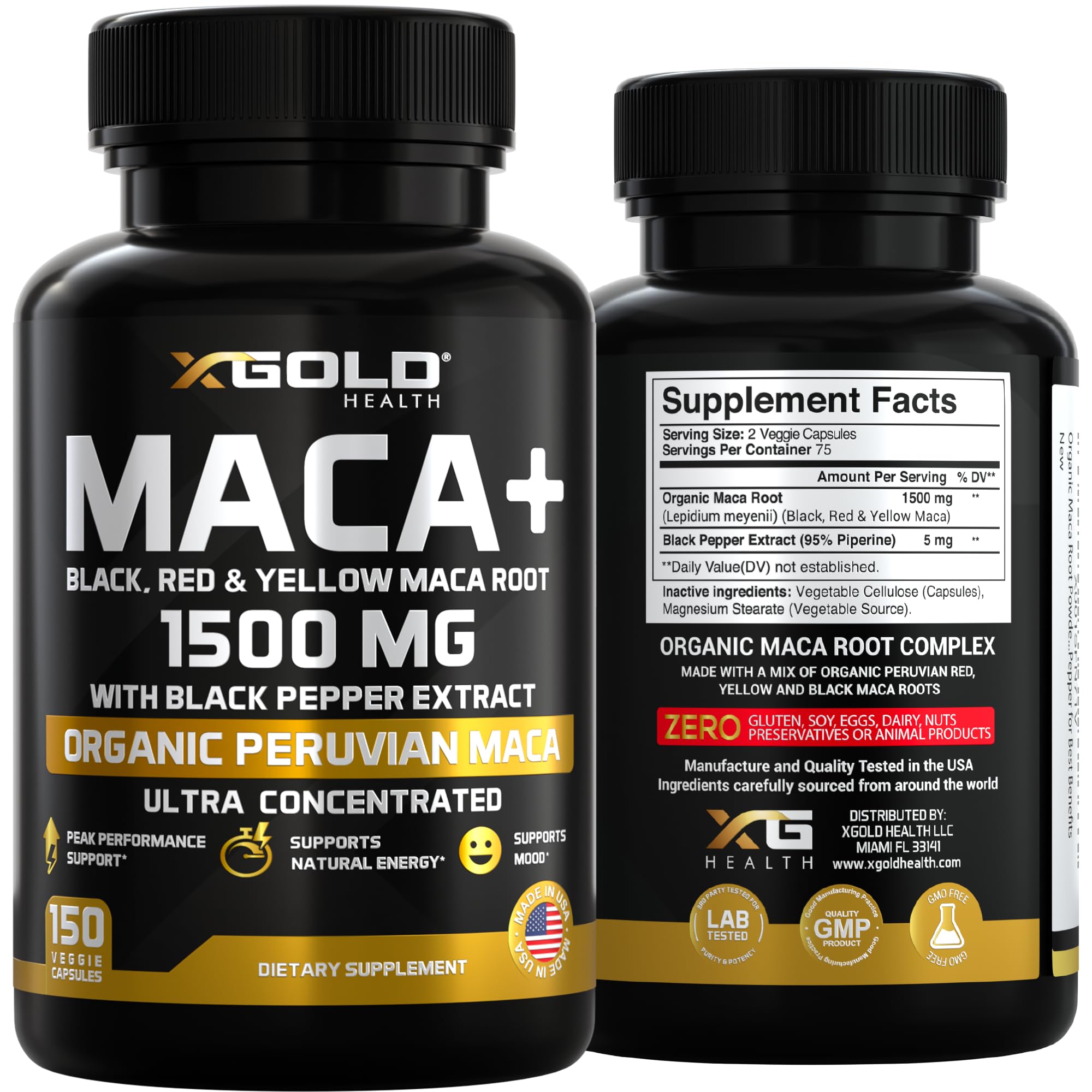 X Gold Health USA-made GMP facility badge appears on the product packaging.