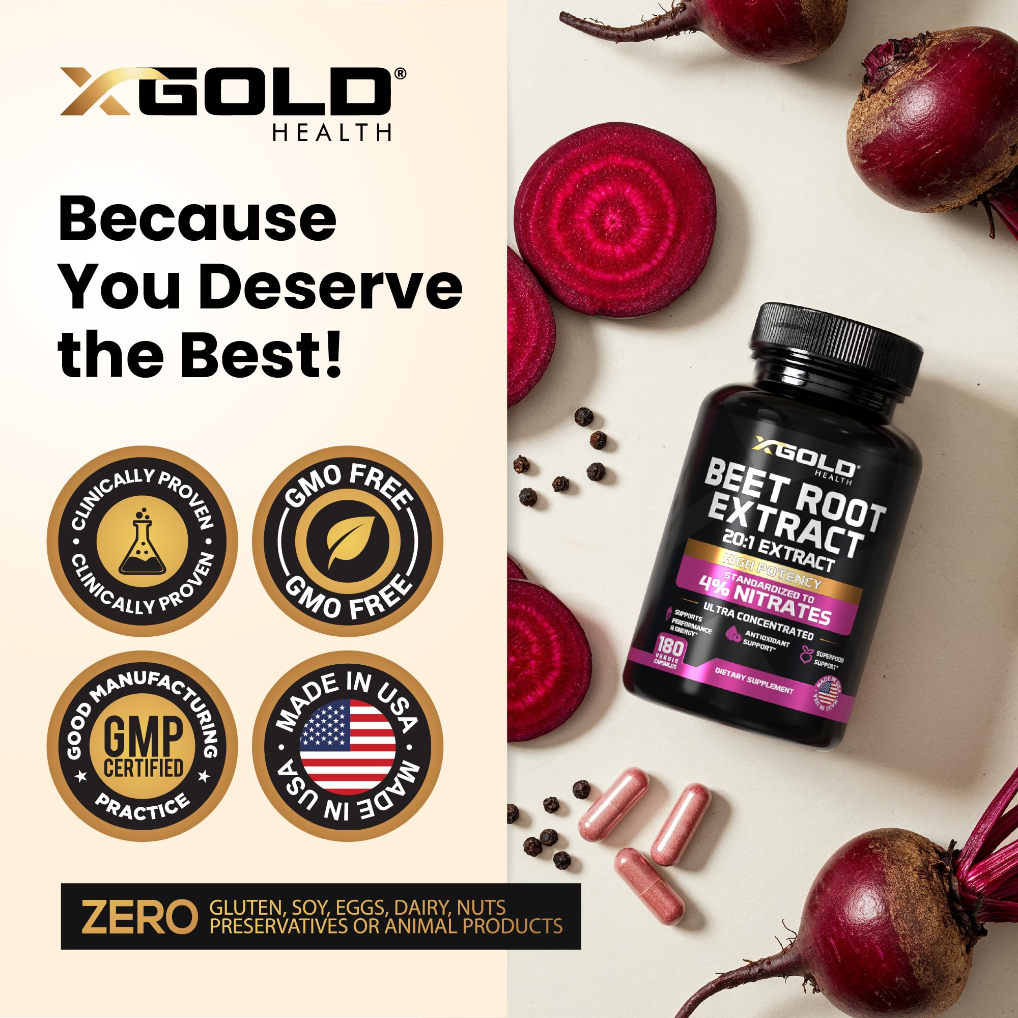 Non-GMO beet root from X Gold Health emphasizing natural nutrients and antioxidants.
