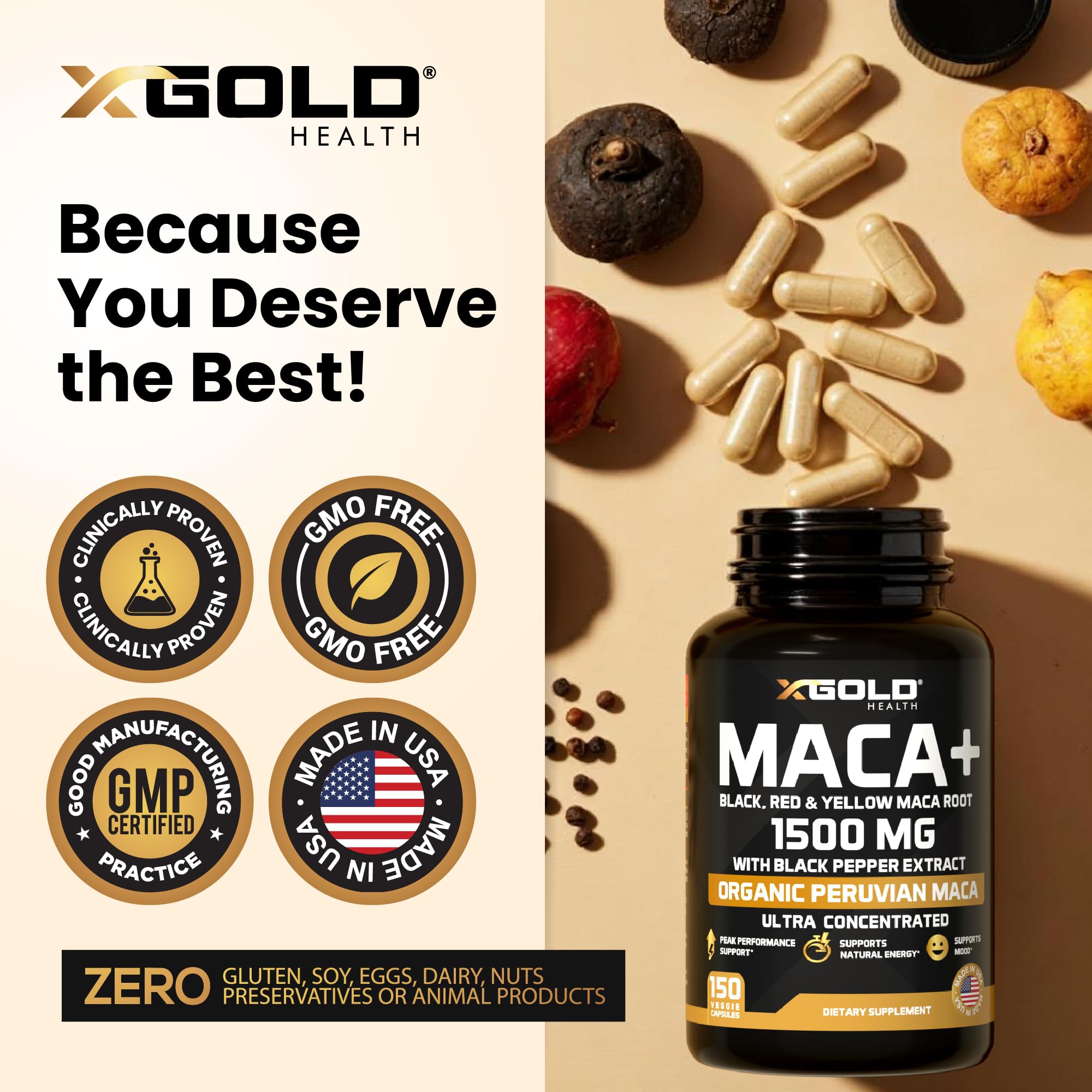 X Gold Health capsules shown as soft veggie capsules for easy swallowing.