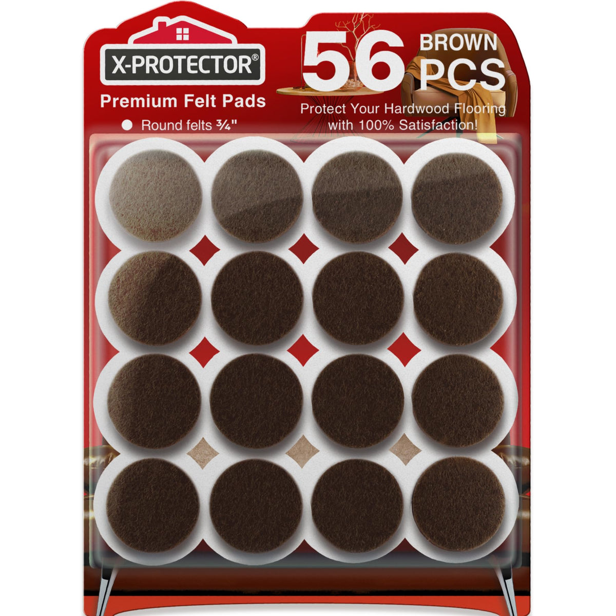 X-Protector felt furniture pad, round 3/4 inch brown, protects hardwood floors from scratches.