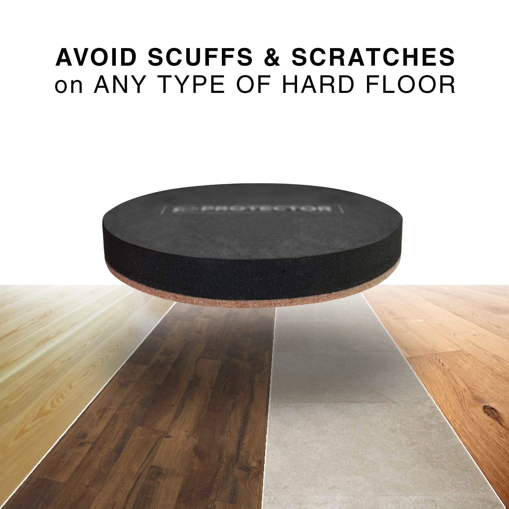 X-Protector felt slider under furniture on hardwood surface.