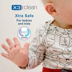 X3 Clean travel pack of three bottles, fragrance-free and moisturizing.