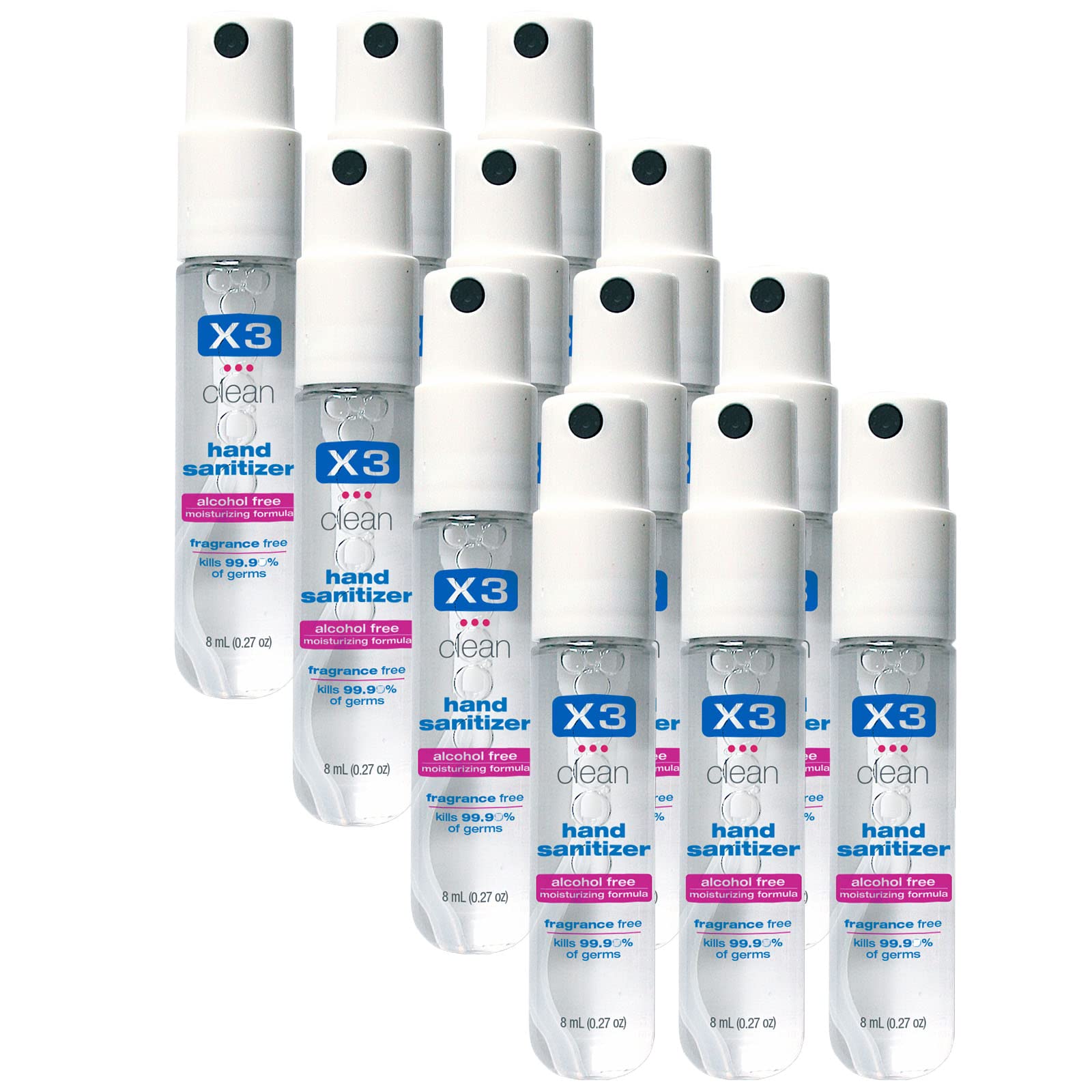 X3 Clean mini sanitizer spray pack of 12 front view for portable germ protection