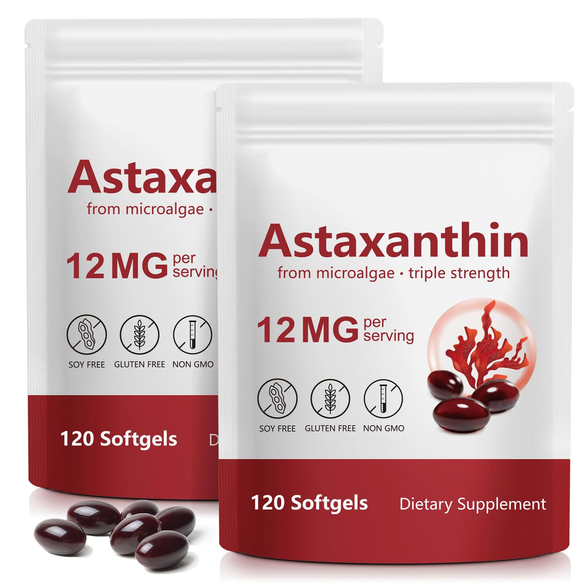 Xaarty 2-pack astaxanthin bottle display for antioxidant support and value.