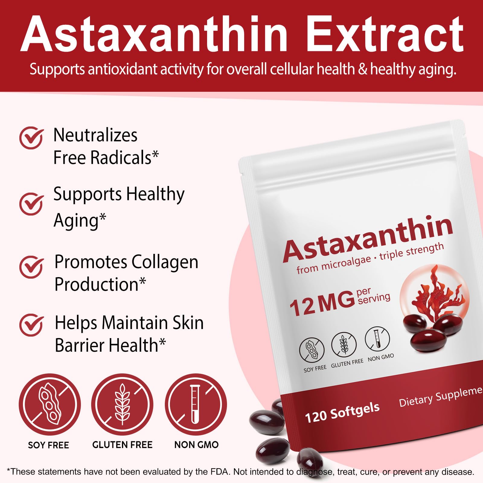 Xaarty Astaxanthin softgels bottle showing full wellness support