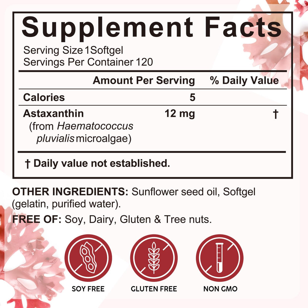 Xaarty Astaxanthin 12mg for skin elasticity and wrinkle care