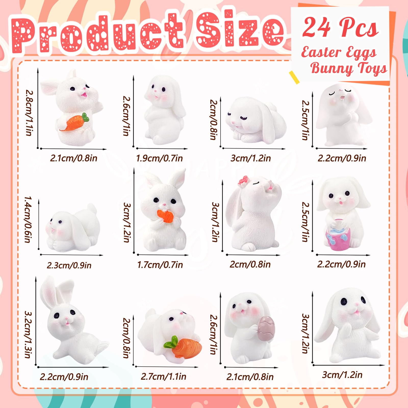 Xanllaxa 24 mini rabbit figurines hidden inside each egg for surprises.