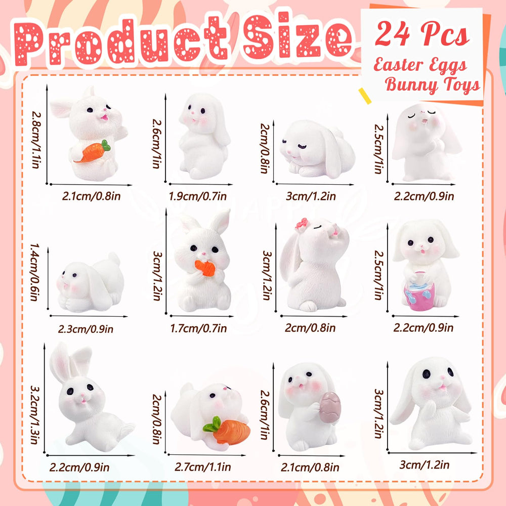 Xanllaxa 24 mini rabbit figurines hidden inside each egg for surprises.