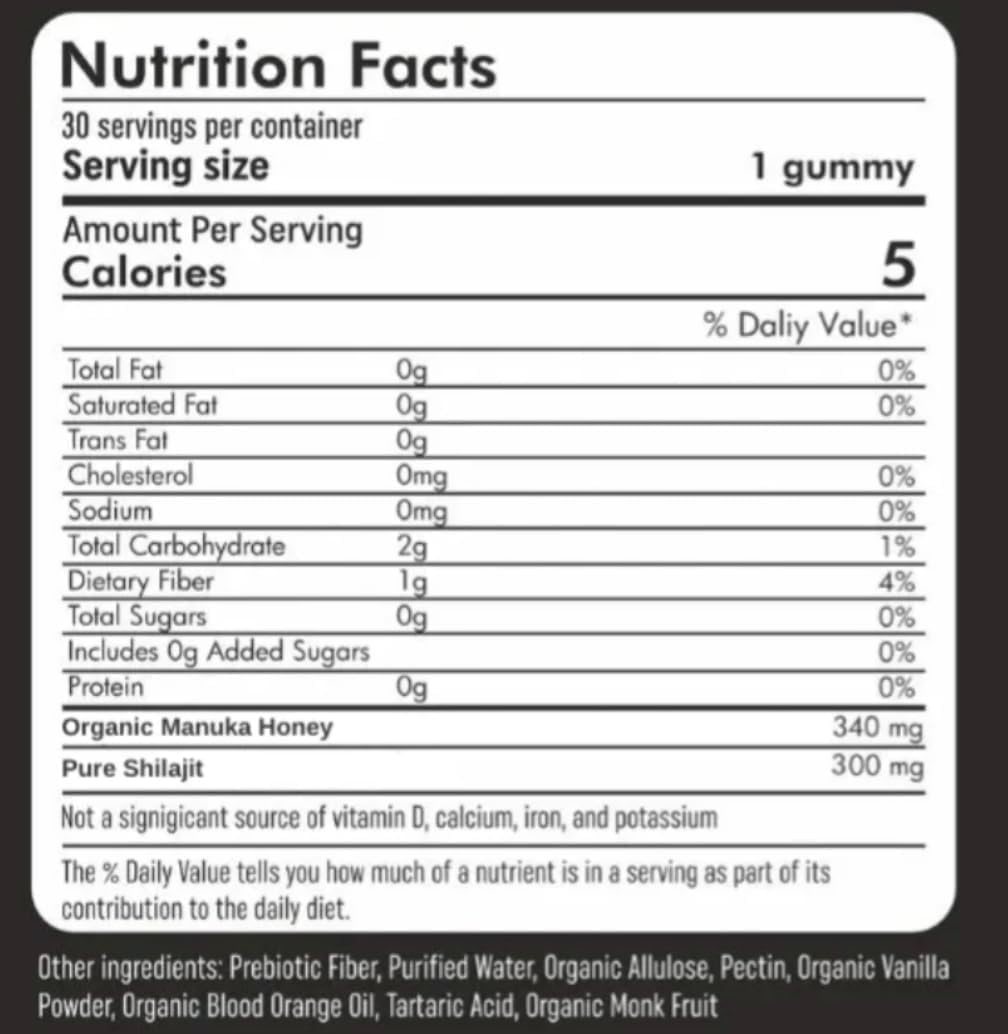 Xara Shilajit Gummies ingredients chart emphasizes 85 minerals