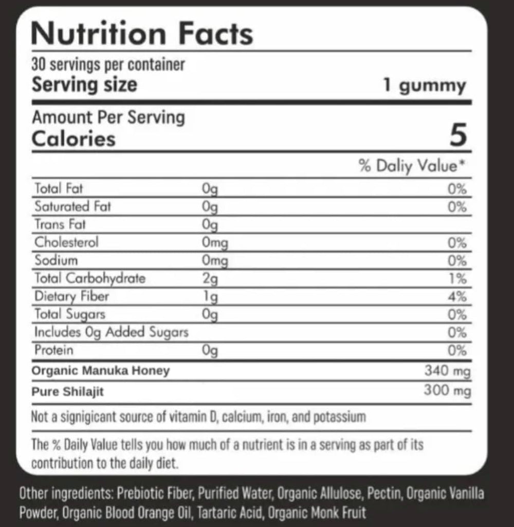 Xara Shilajit Gummies ingredients chart emphasizes 85 minerals