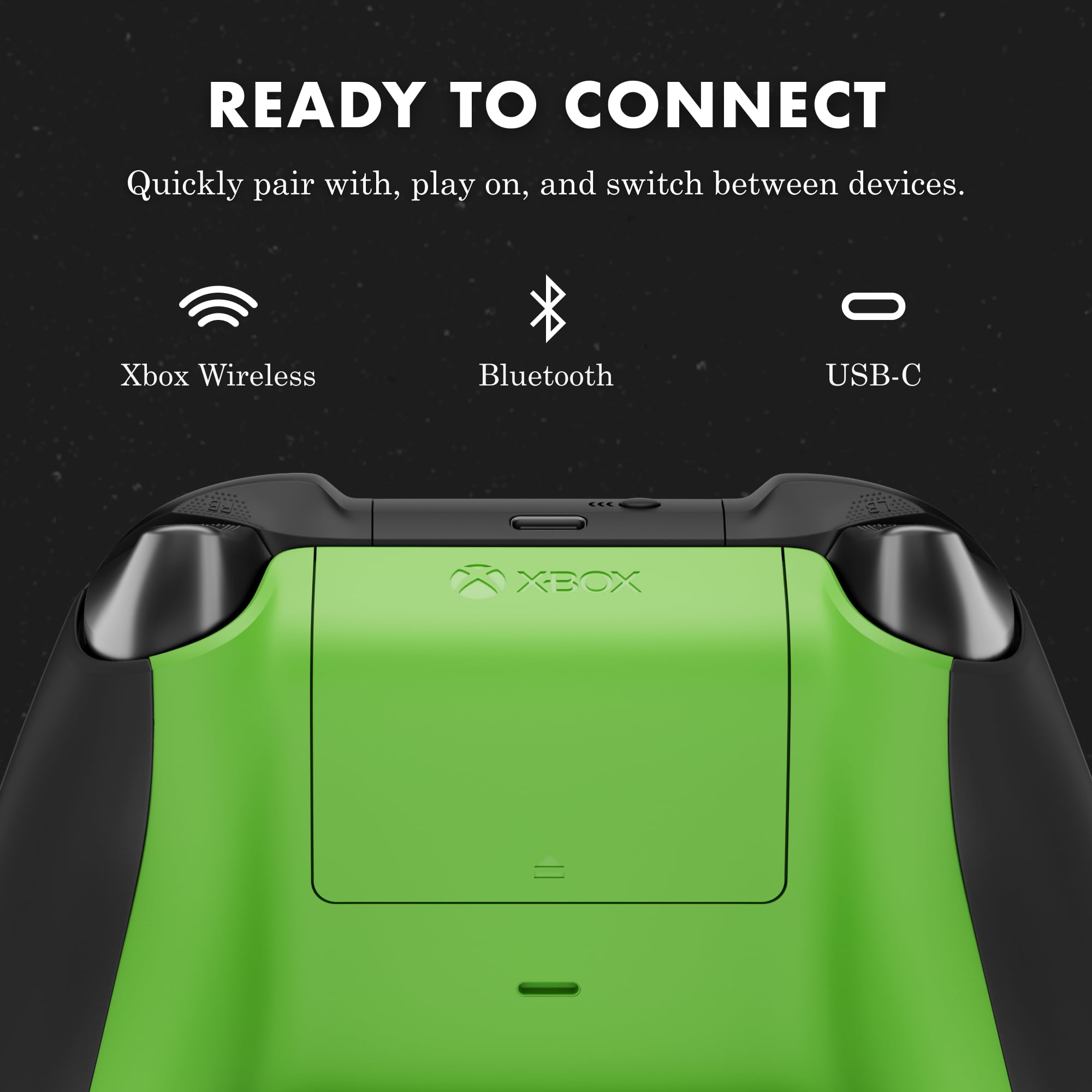 Xbox Fallout Pip-Boy Edition controller ports with 3.5mm jack and USB-C compatibility.
