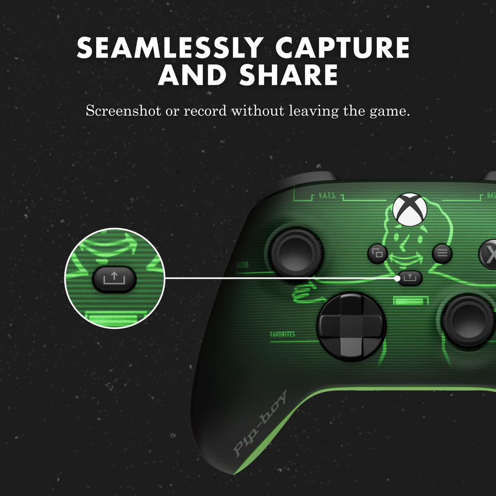 Xbox Fallout Pip-Boy Edition controller Share button for quick captures.